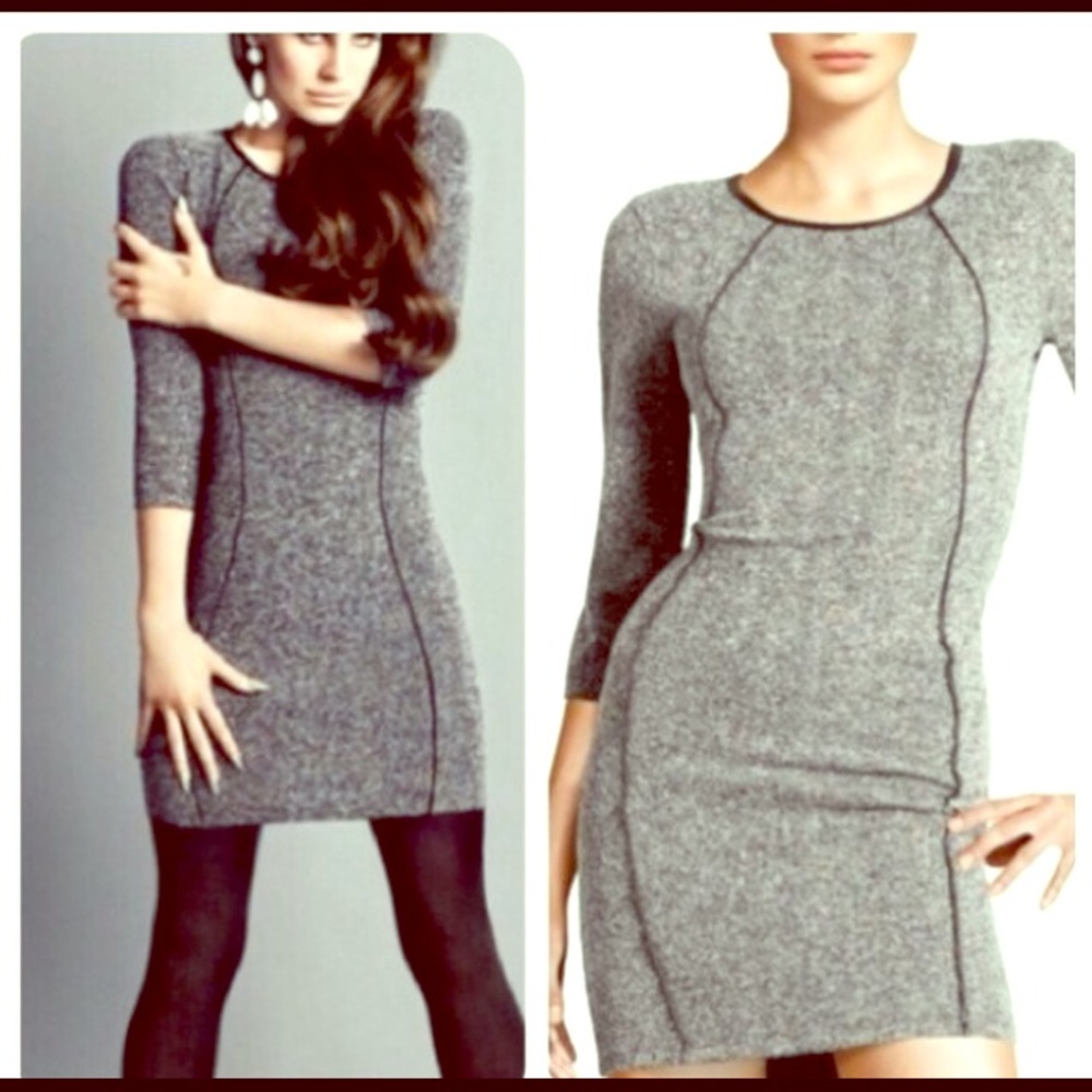 H&M tweed style material with faux leather dress